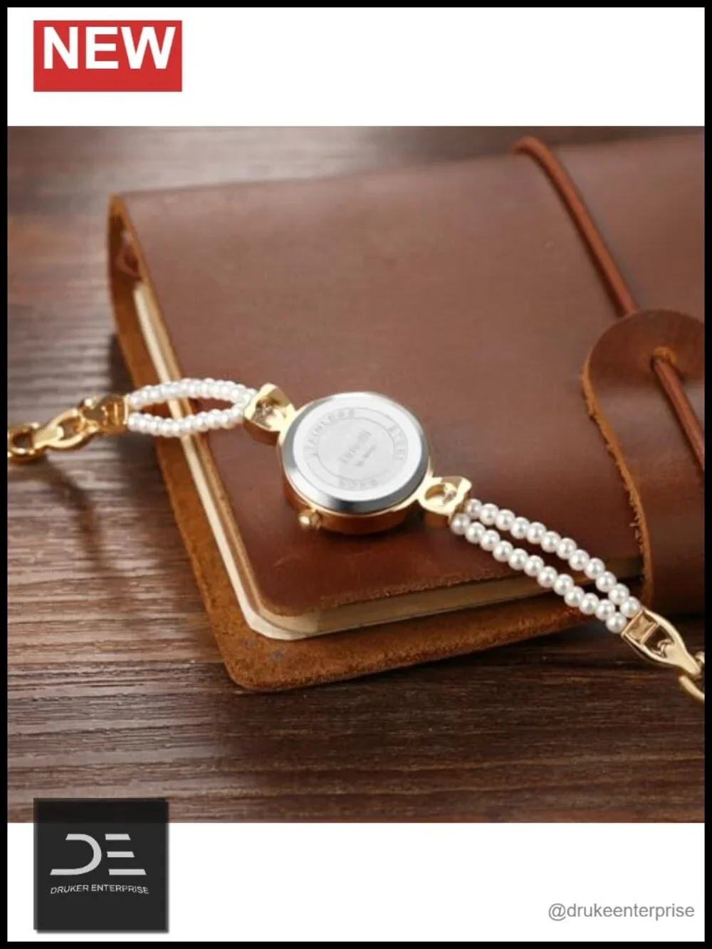 Elegant Pearl Strap Analog Quartz Wrist Watch - Gold Silver Retro Bezel